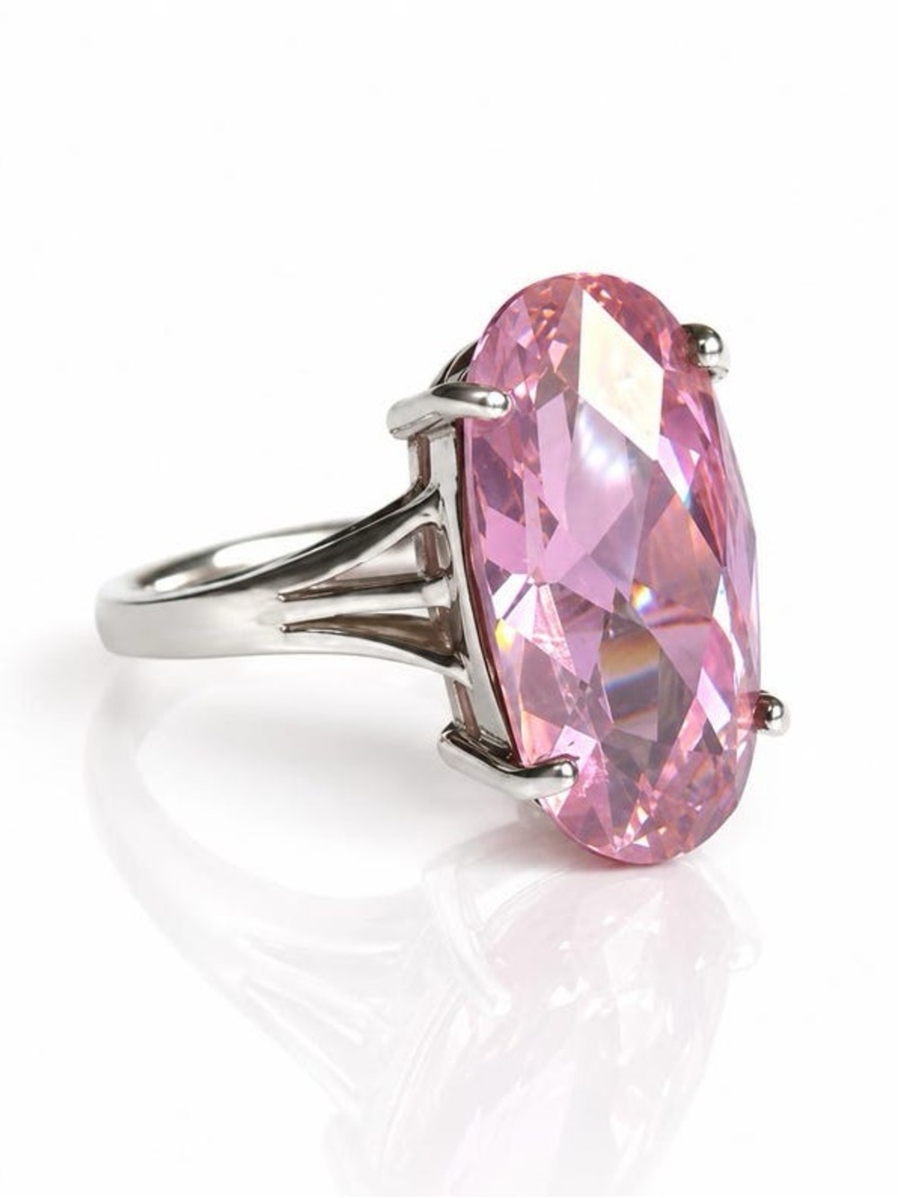 Large Pink Crystal Sterling Silver Statement Ring